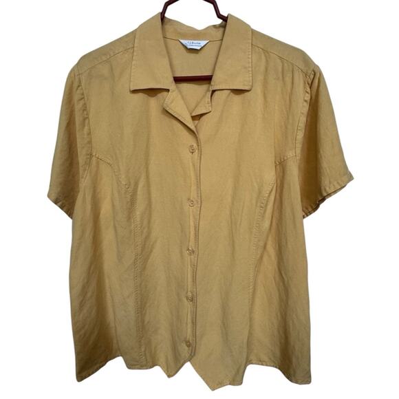Christopher & Banks XL Button Blouse Shirt Short Sleeve Rayon Linen Yellow READ - Picture 2 of 9